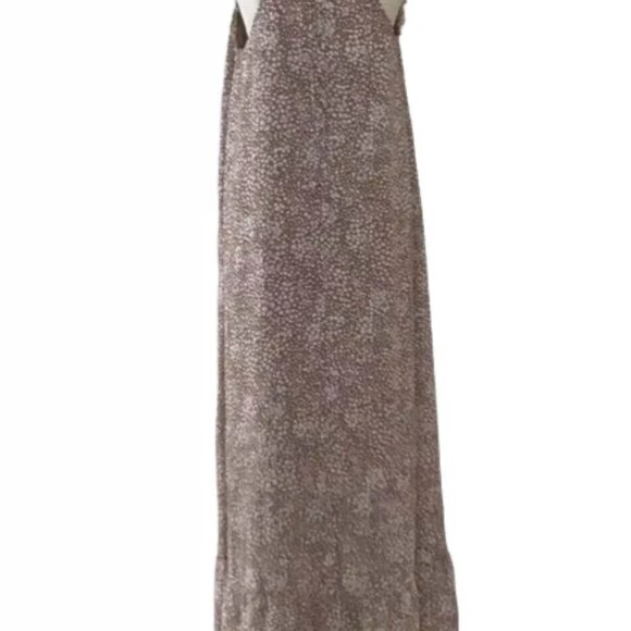 Flawless Tan White Ditzy Floral Boho Maxi Dress Lined Ruffle Women's Size Small - Picture 8 of 12